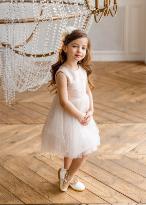 Pale Pink Pearls Beaded Flower Girl Dress